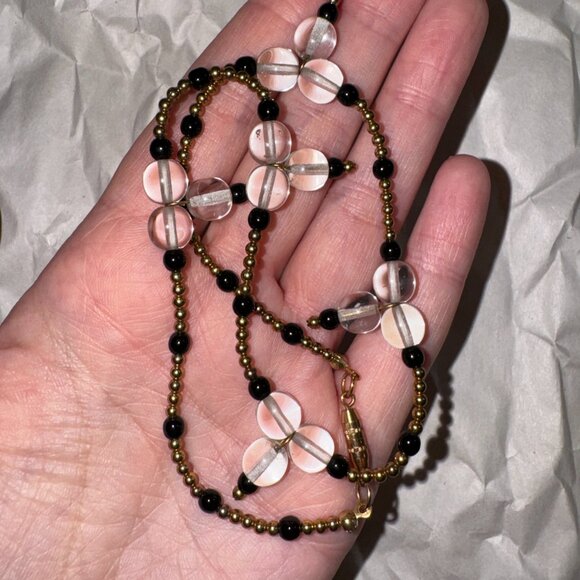 15" Black and Clear Beaded Necklace with Gold-tone Accents - Picture 8 of 8